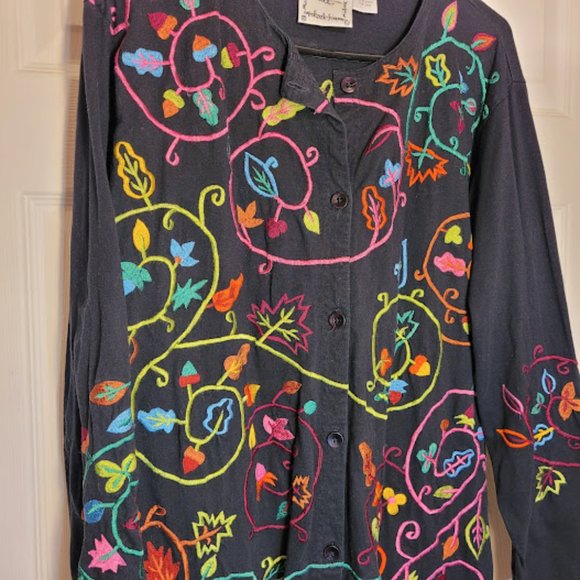 SOLD: Michael Simon Lite Embroidered Floral Johnny Was Style Top Shacket Boho L - Picture 4 of 10